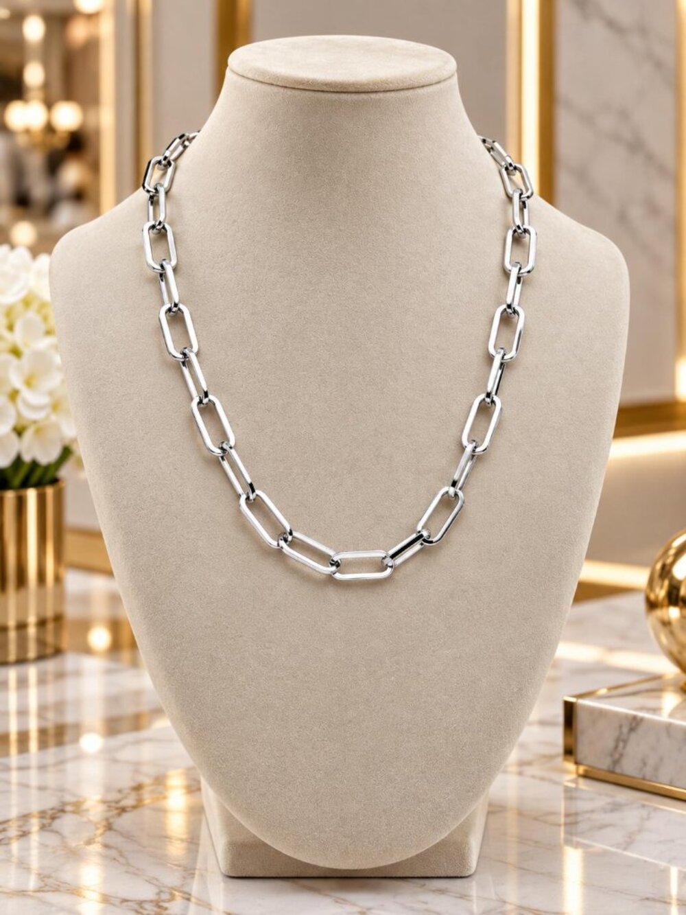 Paperclip Style Stainless Steel Chain Necklace